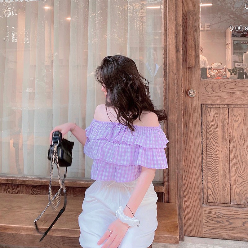 Áo trễ vai 3 tầng tím tingoan BOY BYE OFF/PP | BigBuy360 - bigbuy360.vn