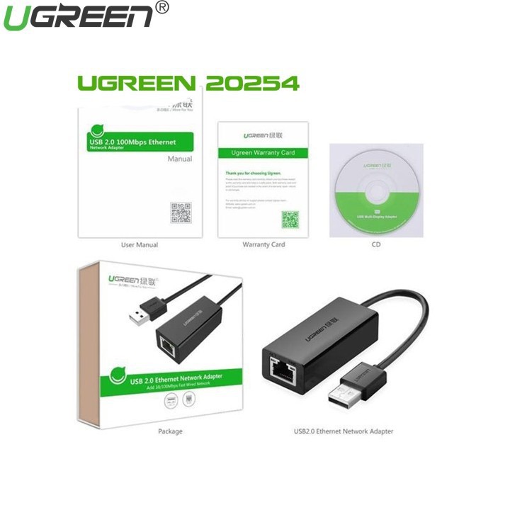 Cáp chuyển đổi USB 2.0 sang Lan Ugreen 20254 - Hàng Chính Hãng Bảo hành 18 Tháng