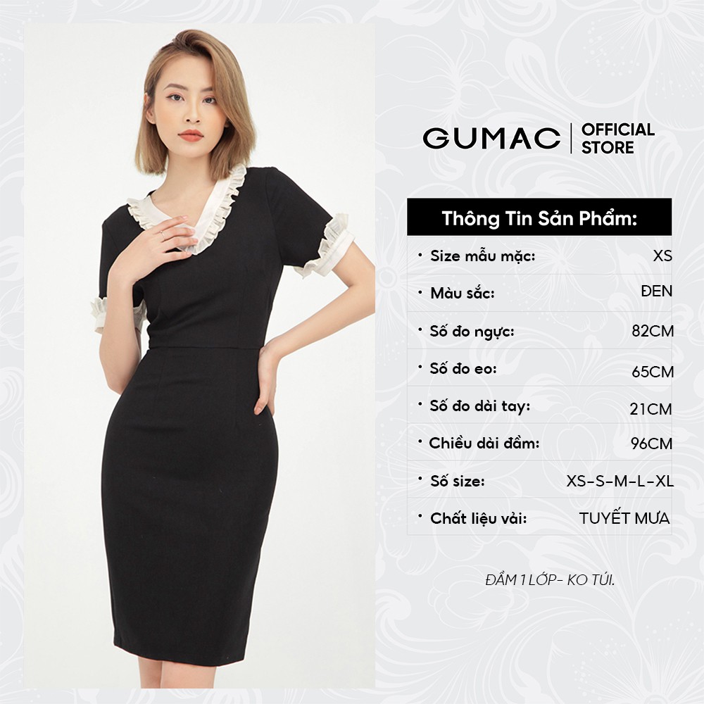 [Mã MABR07062 giảm 8% tối đa 50K đơn từ 249K] Đầm ôm nữ cổ V phối GUMAC quyến rũ màu đen DB5128 | BigBuy360 - bigbuy360.vn