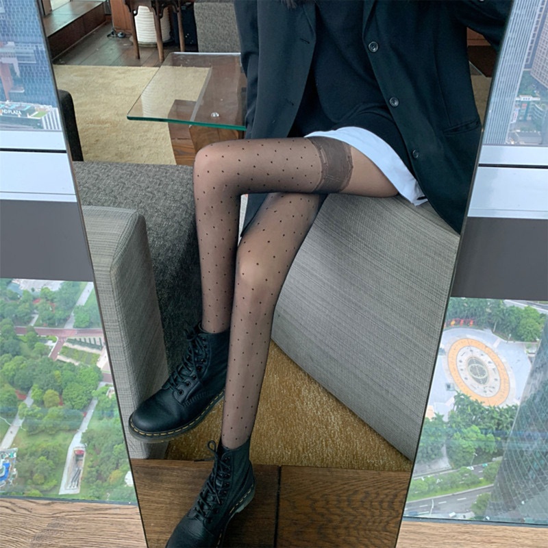 Xiangbao Quần Tất Bó Sát Siêu Mỏng xiangbao Họa Tiết Sọc Caro / Chấm Bi Giả Ren Gợi Cảm