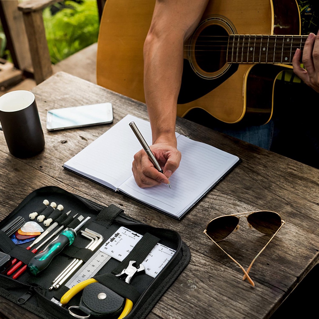 Bộ Dụng Cụ Làm Sạch Sửa Chữa Dây Đàn Guitar Kèm Thước Đo + Thước Đo + Cờ Lê Lục Giác + Bộ Giũa Cắt Dây + Cờ Lê Chuyên Dụng