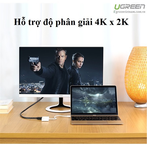 Cáp chuyển đổi USB type C to HDMI/VGA hỗ trợ full HD 3D 4Kx2K chính hãng Ugreen 30843 cao cấp