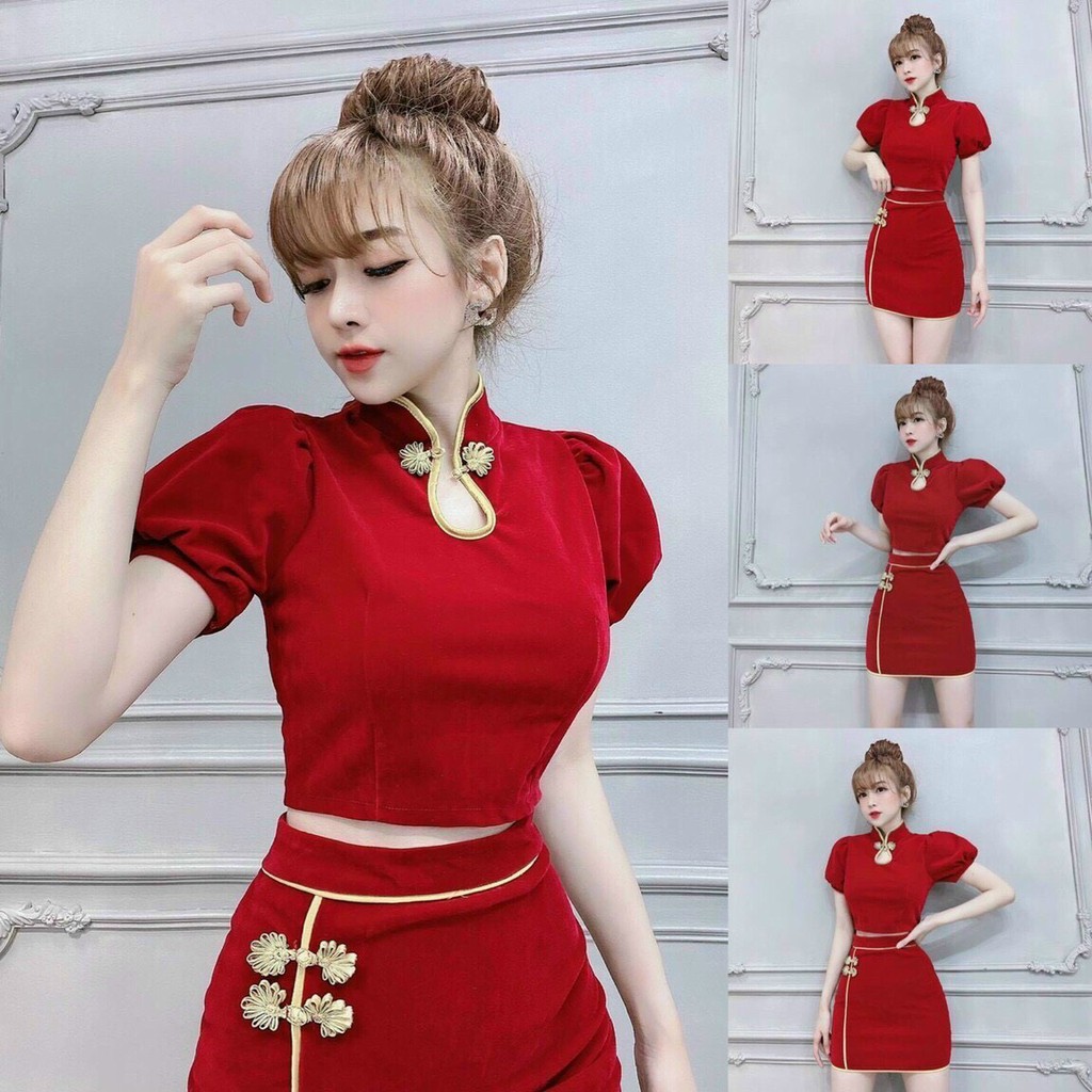 SÉT VÁY VIỀN VÀ ÁO CỔ TÀU TAY NGẮN XINH XẮN THỜI TRANG THIẾT KẾ VESTA XX65