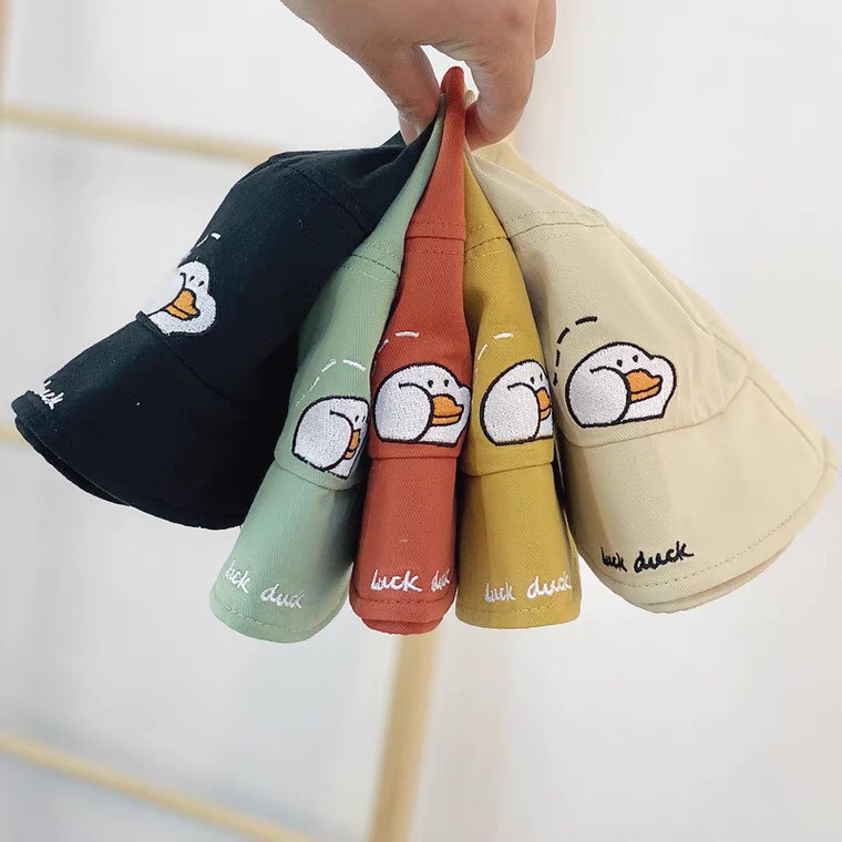 Nón cho bé - Mũ nón vành tròn thêu hình Vịt luck duck phong cách Hàn Quốc cho bé trai bé gái từ 3-8 tuổi