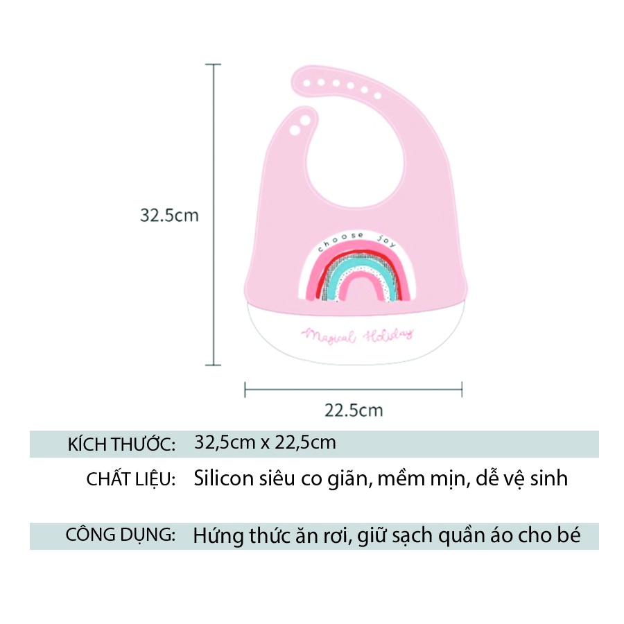 Yếm ăn dặm silicon yếm có máng hứng thức ăn rơi và chống thấm cho bé có thể tiệt trùng hoạ tiết siêu xinh 3042