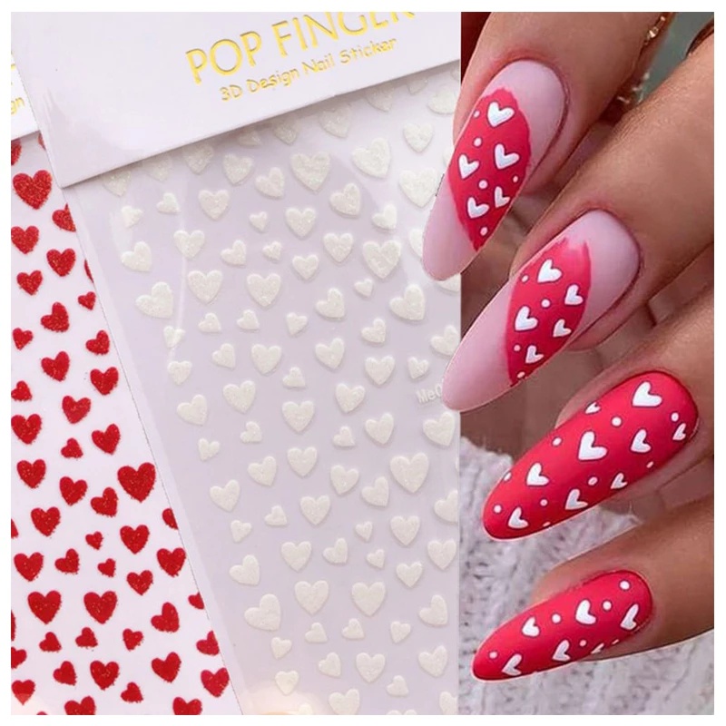 Miếng Dán Trang Trí Móng Tay Hình Trái Tim 3D Lấp Lánh Thời Trang
