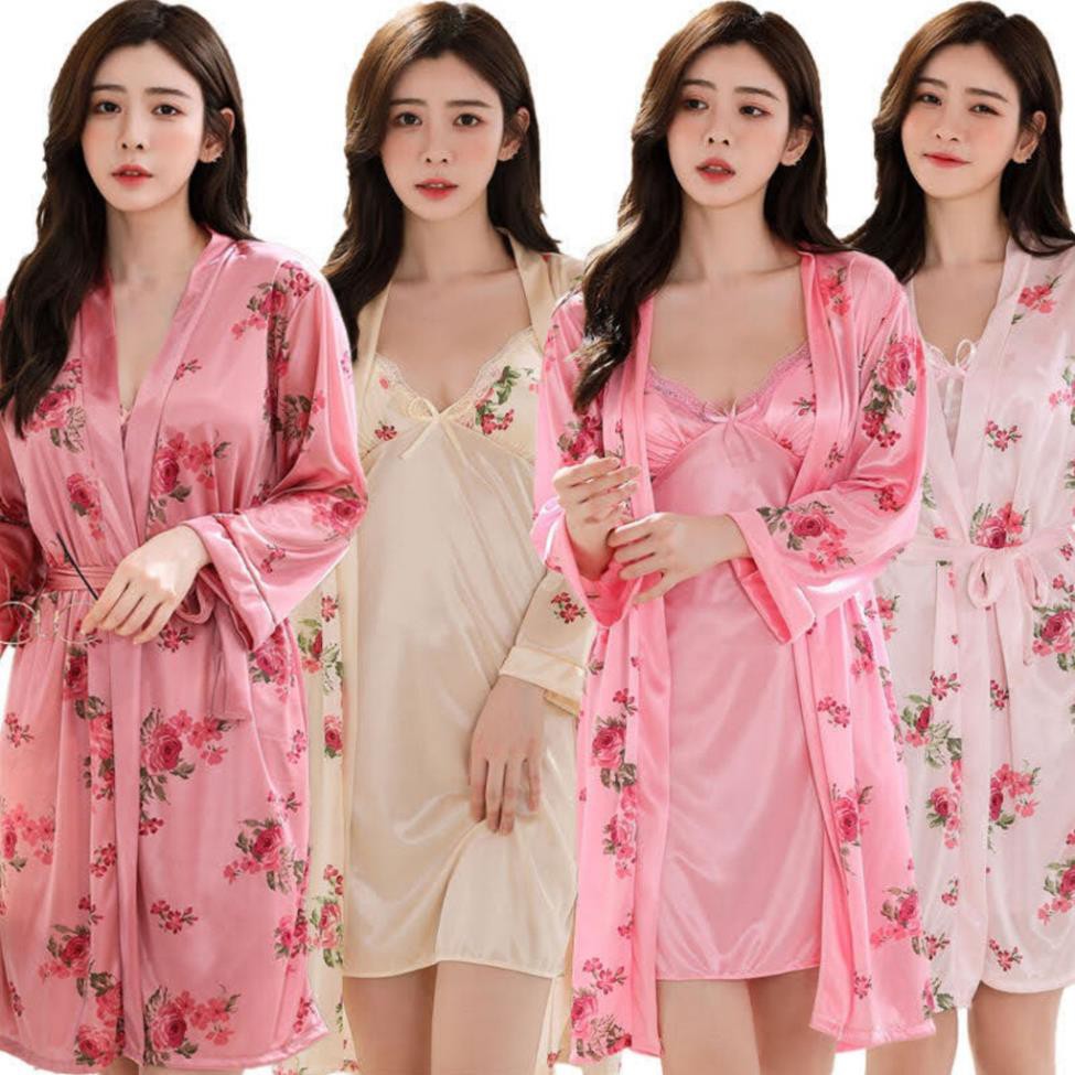 Đồ ngủ vải lụa Kimono Sexy + kèm áo khoác sexy 👈