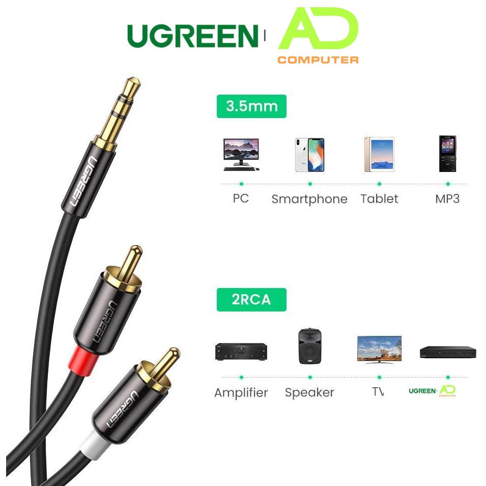 Dây Audio 3.5mm ra 2 đầu RCA Hoa sen UGREEN AV116 Hãng Phân Phối Chính Thức