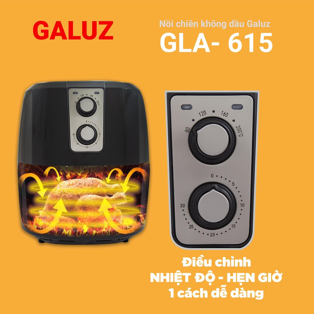 NỒI CHIÊN KHÔNG DẦU GALUZ GLA-615 5,2 LÍT TẶNG KÈM BÌNH XỊT DẦU