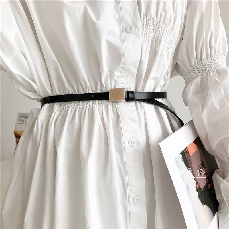 Thắt lưng đai váy nữ bản nhỏ mảnh 1.2 cm - Dây nịt bản nhỏ mặt tròn vuông phù hợp nhiều phong cách