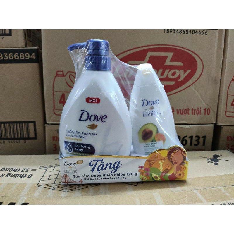 sữa tắm dưỡng trắng da dove 530g tặng kèm chai 120g phân loại đủ 3 mùi (hàng chuẩn an toàn cho mọi loại da)