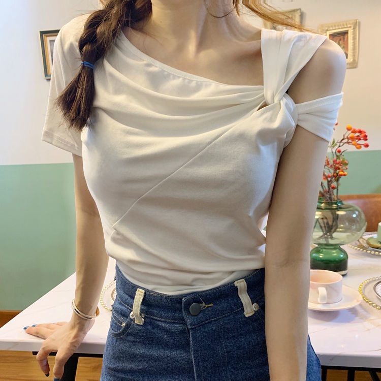 Áo Thun Màu Trơn Thắt Nút Thời Trang Mùa Hè Xinh Xắn Cho Nữ