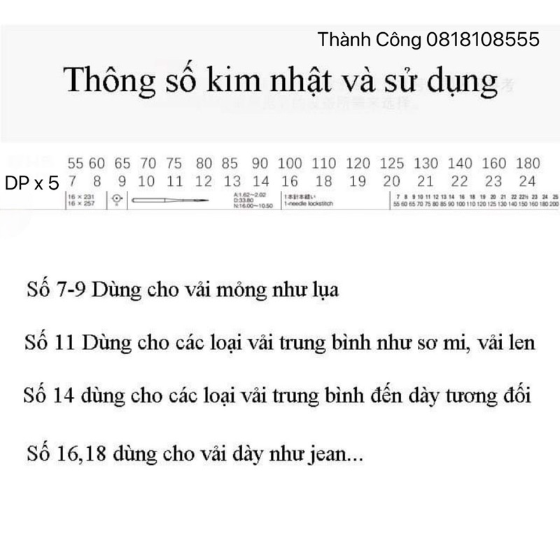 Kim máy may DP x 5.Dùng cho kim máy may 2 kim, kim máy thùa, cào bơi.... Kim DPx5 Organ.Kim Nhật. vỉ 10 kim. đủ các số.