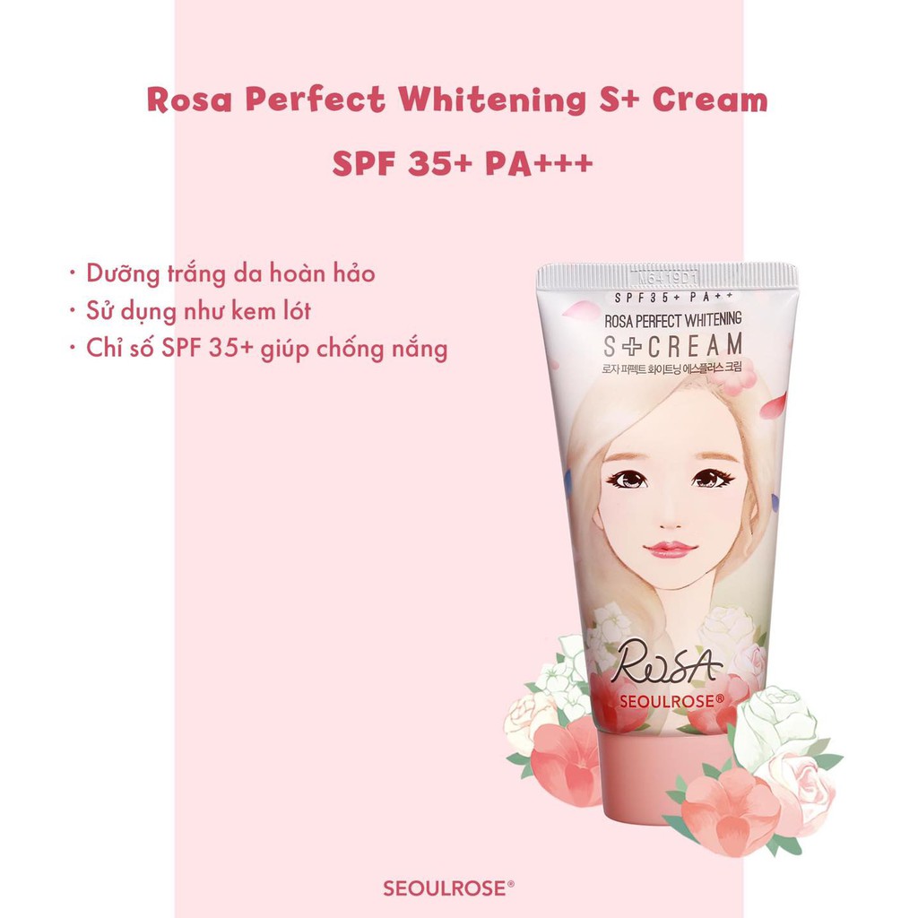 Kem Dưỡng Sáng Da Ban Ngày Chống Nắng SeoulRose SPF35 PA++ Rosa Perfect Whitening S+ Cream 50g