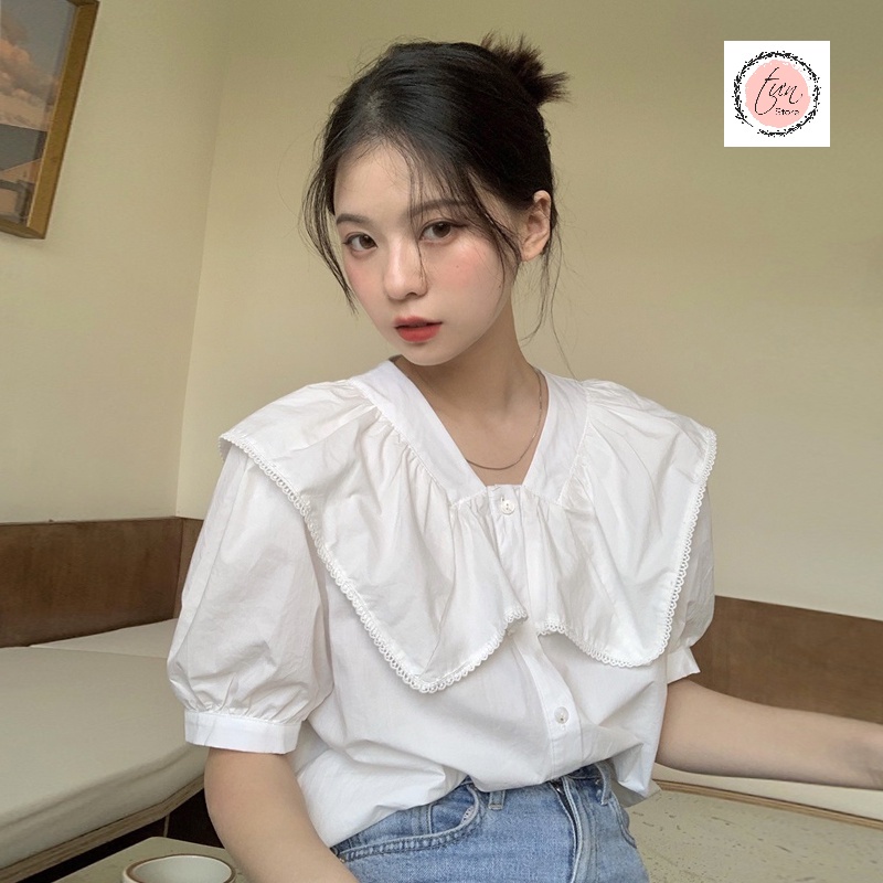 Áo sơ mi nữ kiểu dáng xinh xắn dáng tay ngắn ,cổ sơ mi thủy thủ