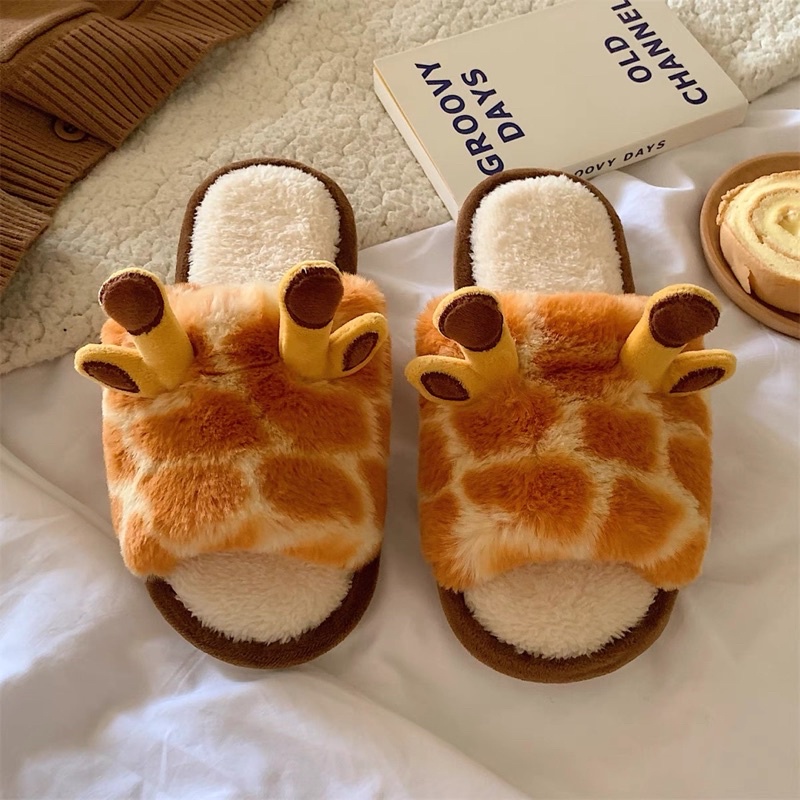 Dép bông hươu cao cổ cute đế xốp chống trơn đi được cả ngoài đường