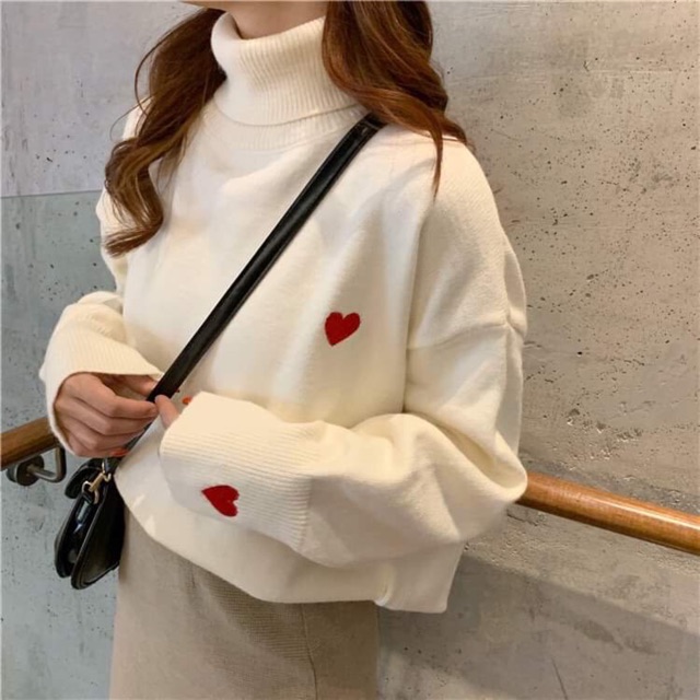 [HÀNG SẴN ] ÁO LEN THÊU TIM CAO CỔ LÔNG CỪU CAO CẤP 3 MÀU ĐỎ ,TRẮNG ,ĐEN | BigBuy360 - bigbuy360.vn