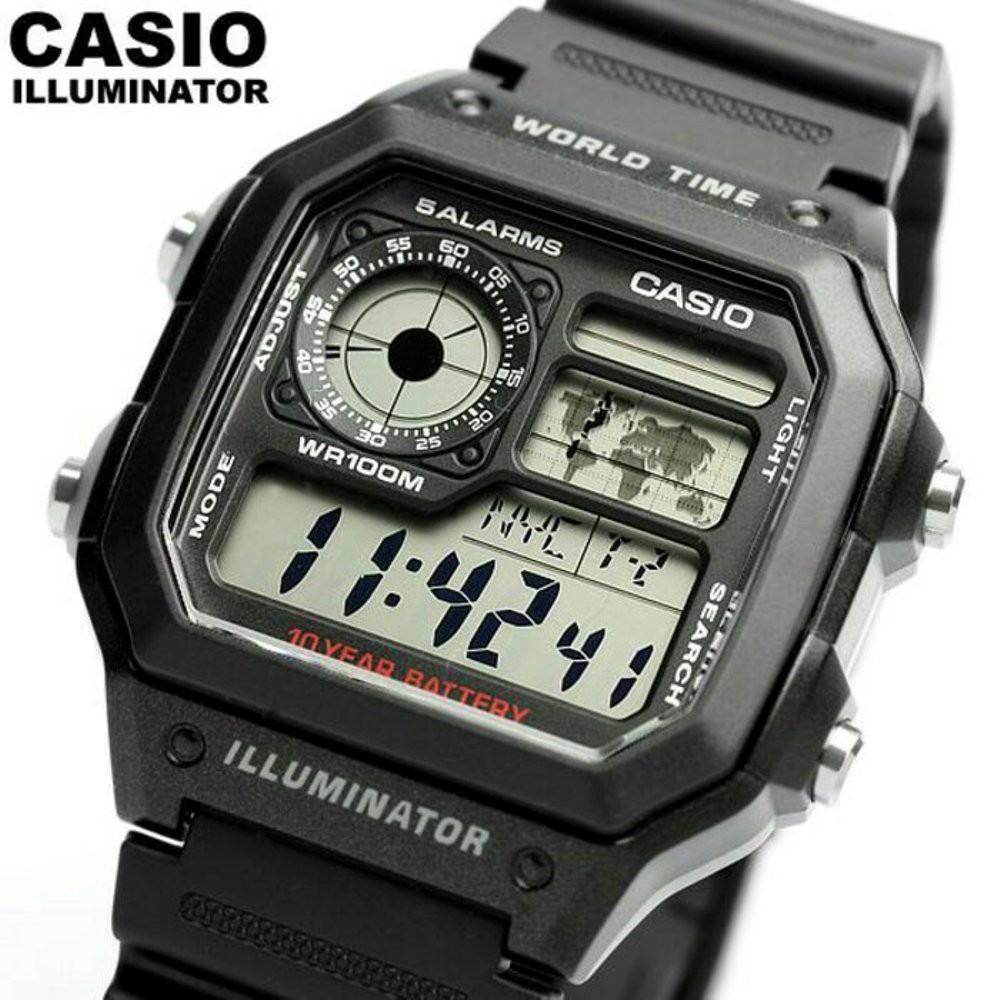 Đồng Hồ Nam Casio WorldTime AE-1200WH-1AVDF Chính Hãng | Casio AE-1200WH-1A Pin 10 Năm Dây Nhựa