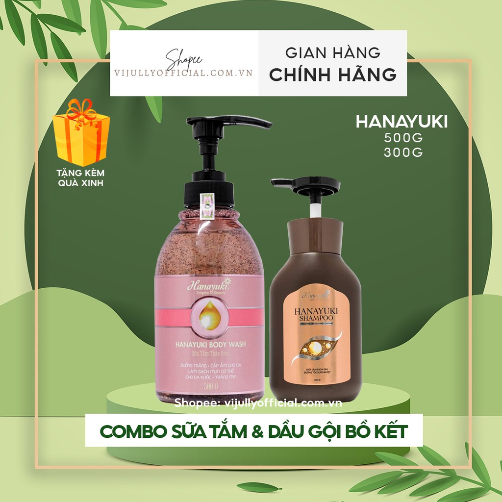 Combo sữa tắm dưỡng da và dầu gội thảo dược bồ kết Hanayuki hàng chính hãng