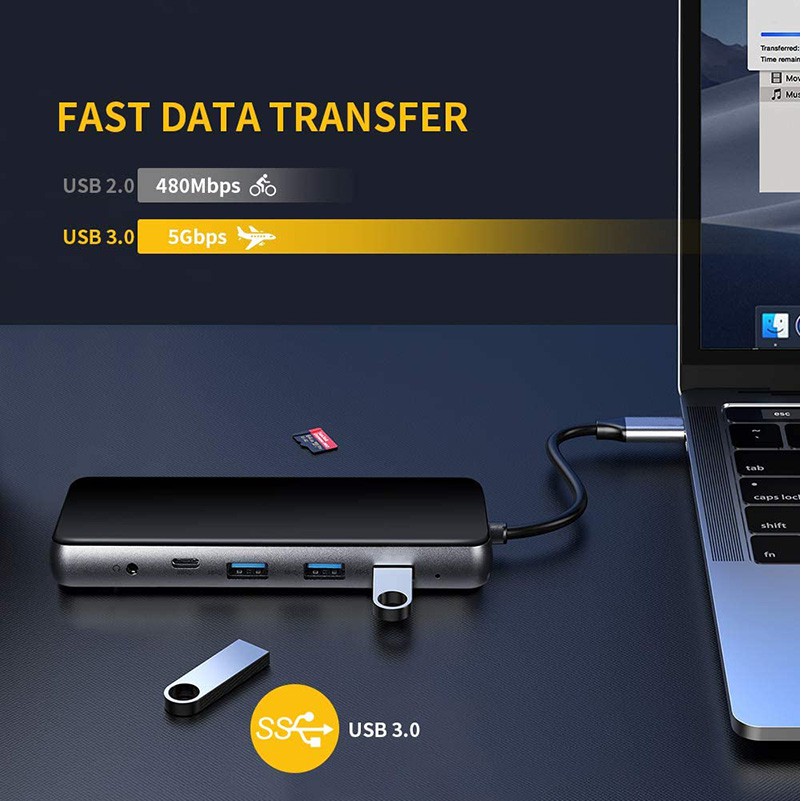 Đế Sạc Chuyển Đổi 12 Trong 1 Type C Sang HDMI 4K VGA RJ45 SD / TF Có Đầu Đọc Thẻ 3.5mm USB 3.0 Cho Màn Hình Gương Mở Rộng