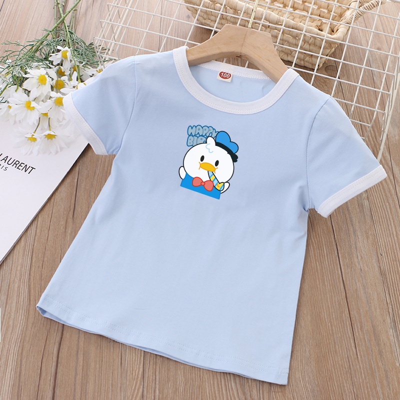 Set Áo Thun Cổ Tròn In Hoạt Hình Phối Quần Short Thời Trang Cá Tính Cho Bé Gái