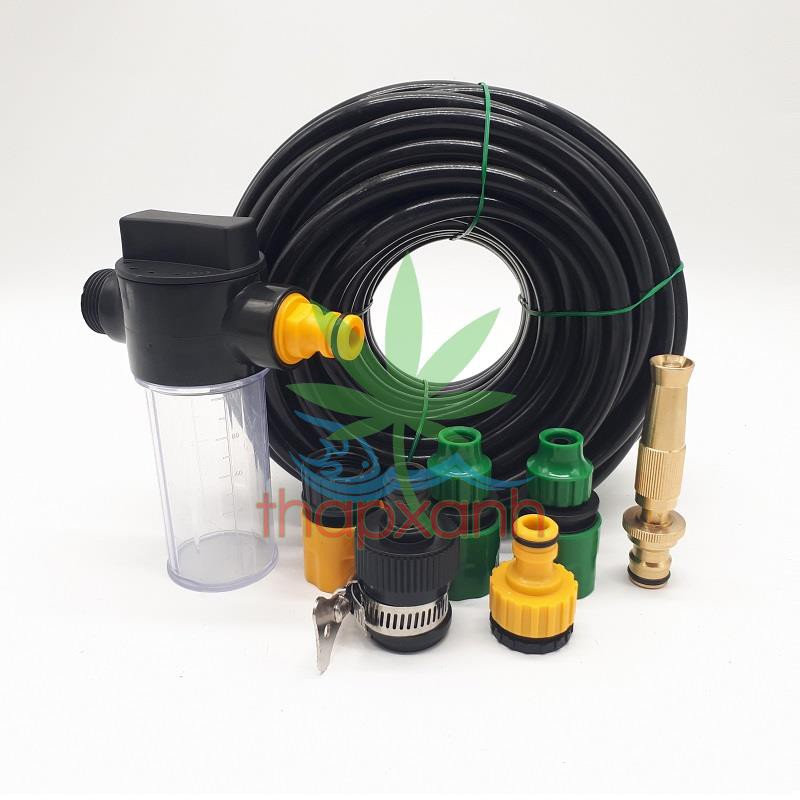 Bộ vòi xịt nước tưới cây, Rửa xe BTD-7203 vòi đồng VOI-6 kèm bình xà phòng + 15m dây
