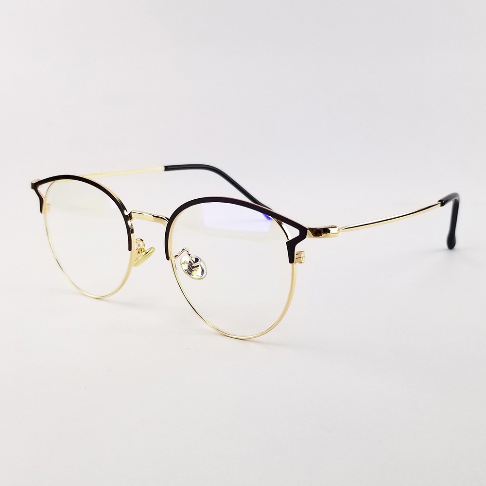 Gọng kính cận nữ mắt tròn kim loại thời trang 9029 màu đen, bạc, vàng. Tròng giả cận 0 độ chống tia UV | BigBuy360 - bigbuy360.vn