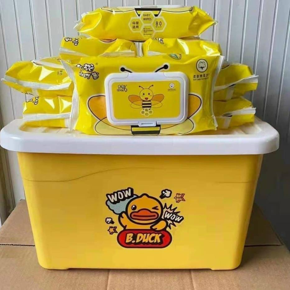 Khăn giấy ướt vịt vàng 1 gói tiện dụng siêu đáng yêu, mua 10 gói TẶNG HỘP NHỰA