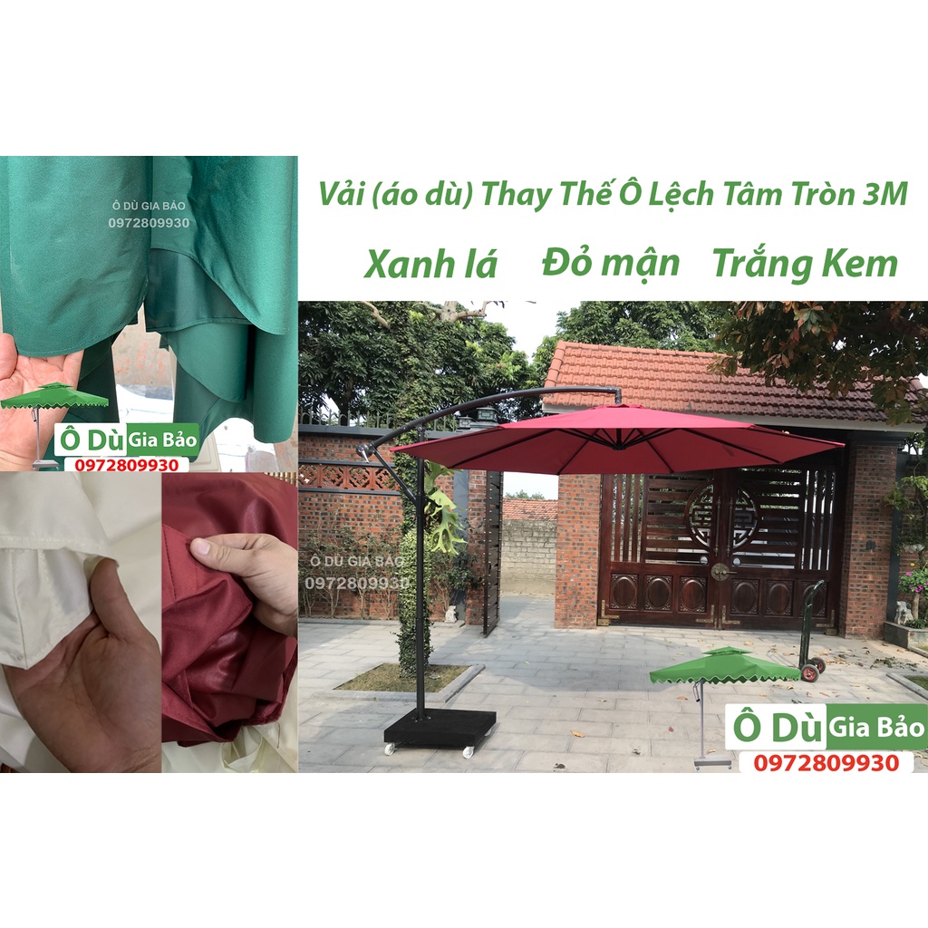 Vải(áo ô dù) Thay Thế Ô Lệch Tâm Tròn 3M (Xanh lá, đỏ mận,trắng kem)