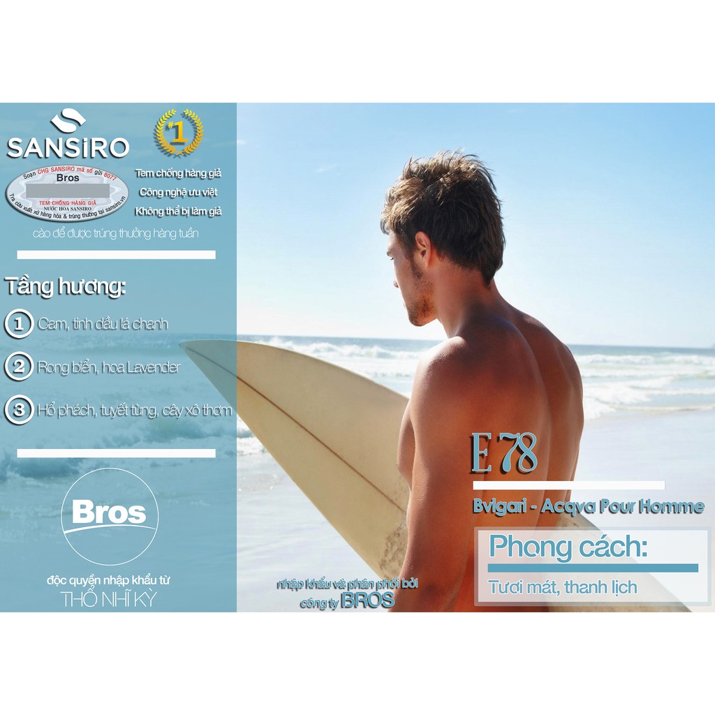 [BROS] E78 - Nước hoa Sansiro Thổ Nhĩ Kỳ 8ml cho nam | BigBuy360 - bigbuy360.vn
