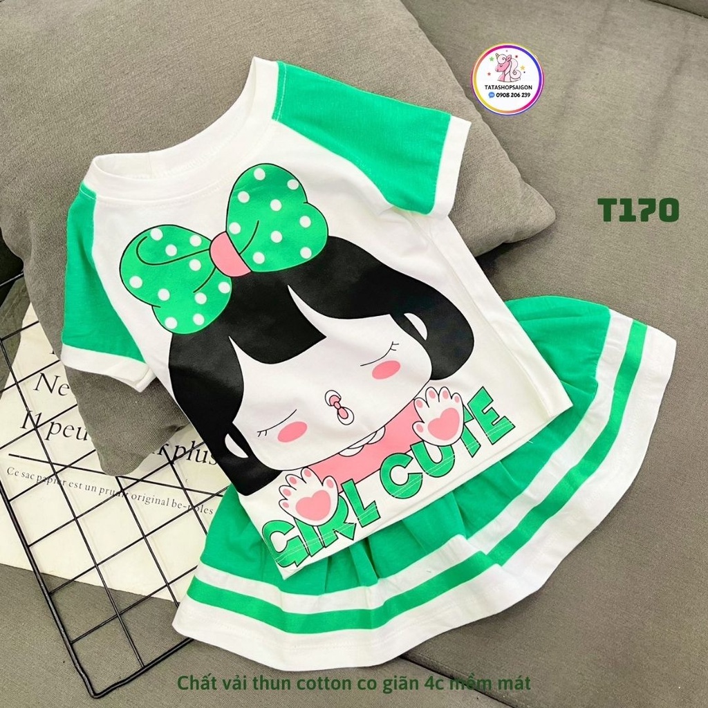 Set bộ váy cho bé gái vải thun cotton co giãn 4 chiều T170