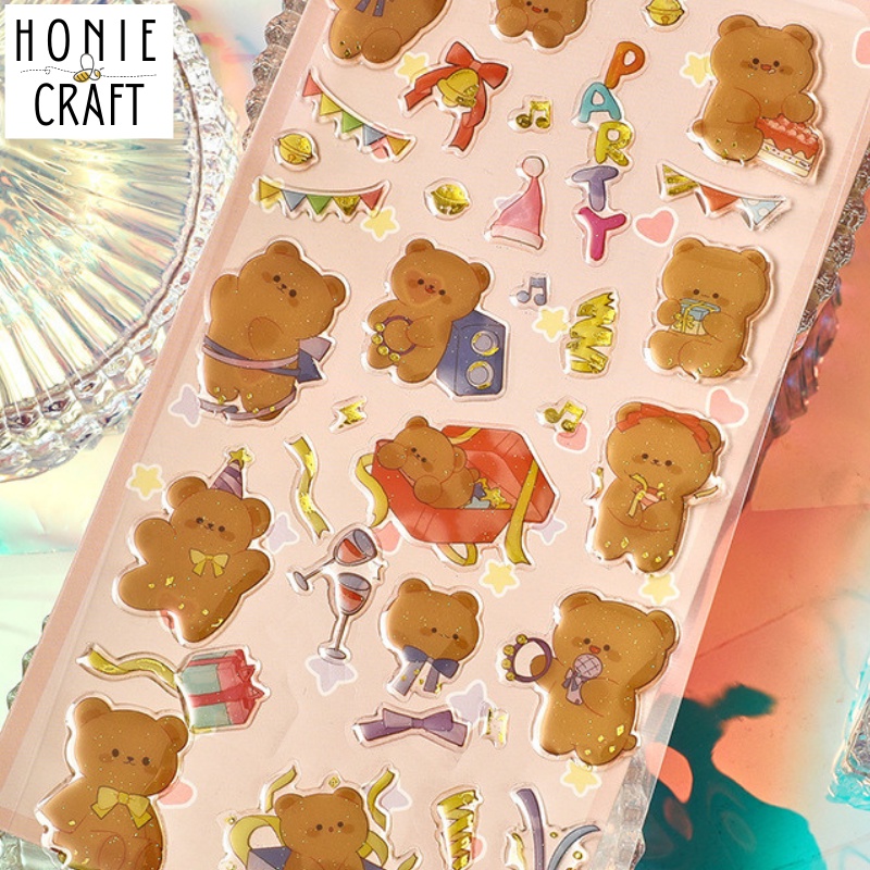 Sticker phủ keo Epoxy 3D lấp lánh Hình dán nổi thú cưng trong suốt dễ thương