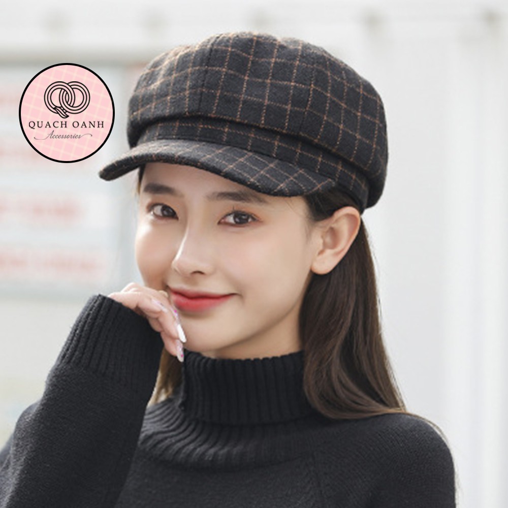 Mũ beret bát giác kẻ caro thời trang cho bạn gái – MU19