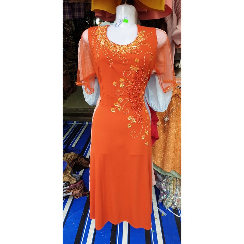 Đầm dự tiệc trung niên ngắn thêu hoa cao cấp P4