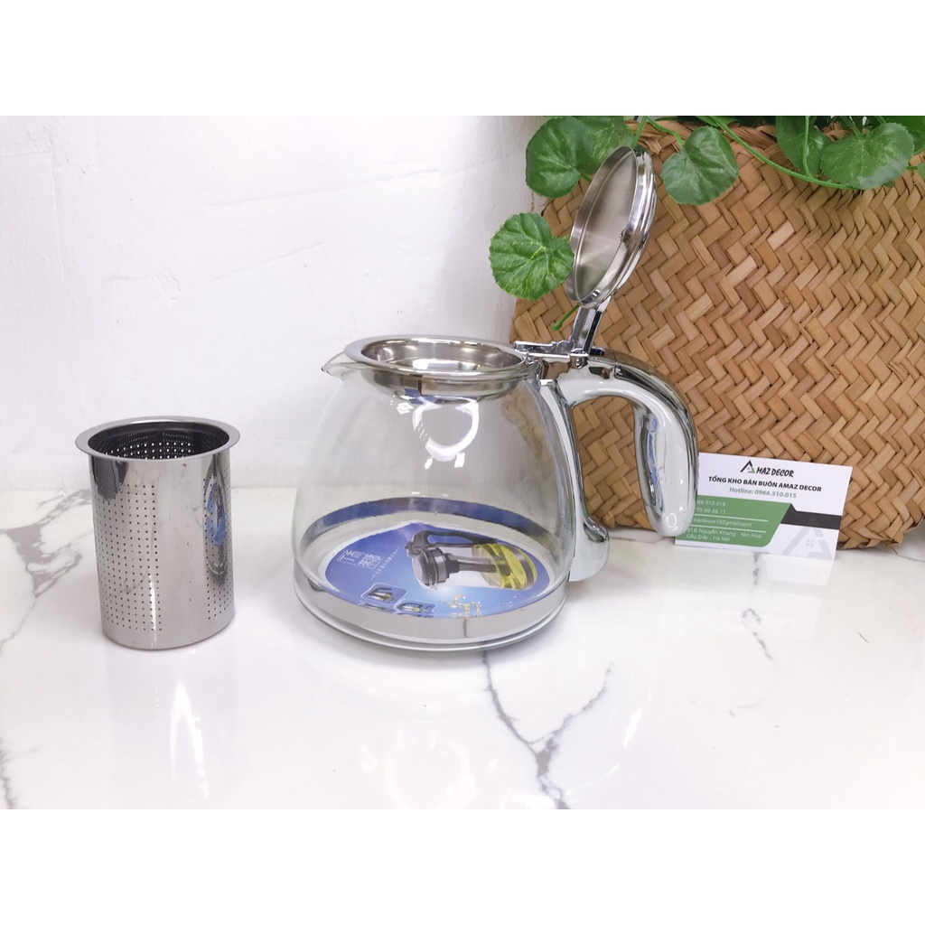 Ấm thủy tinh chịu nhiệt cao có lõi lọc pha trà inox AS-265 siêu tiện lợi an toàn cho sức khỏe