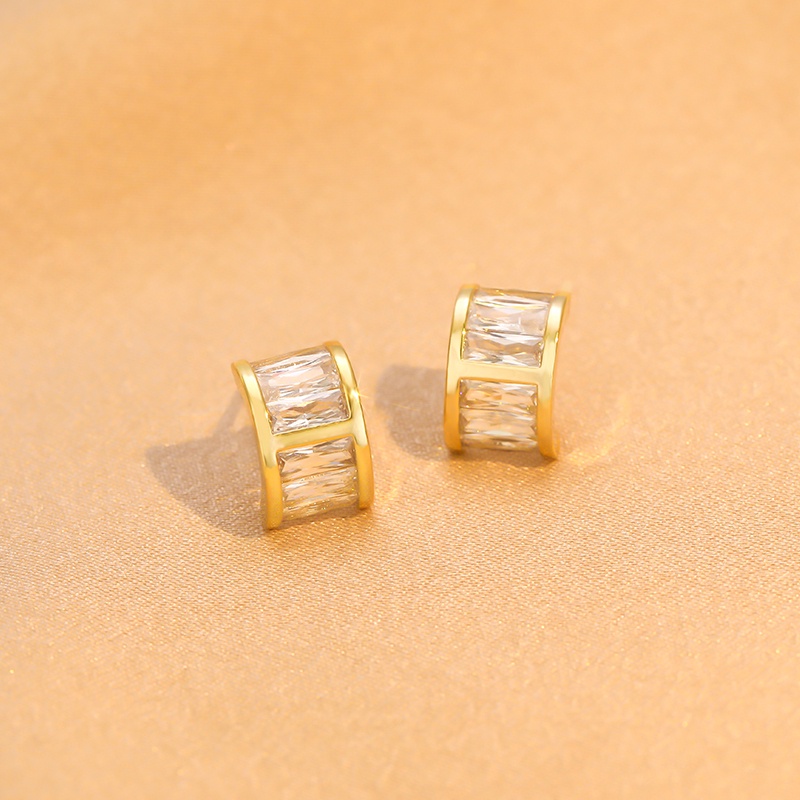 [Jiudolan] Bông Tai Mạ Vàng 18k Đính Đá Zircon Dạng Kẹp Không Lỗ Thời Trang Sáng Bóng Dành Cho Nữ