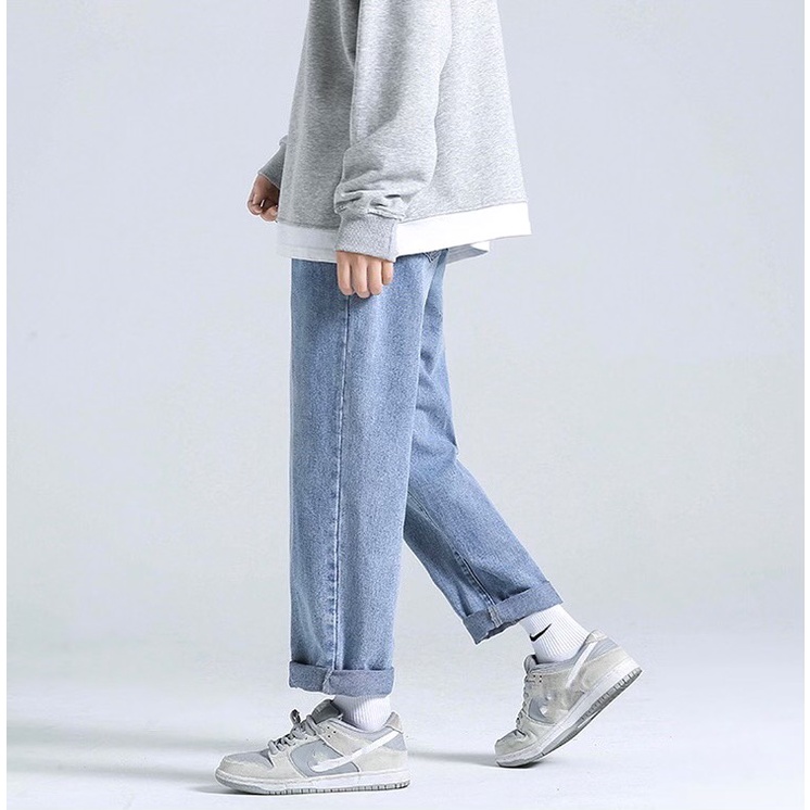 Quần jean baggy nam nữ ống suông rộng chất liệu cotton co giãn hottren 2022