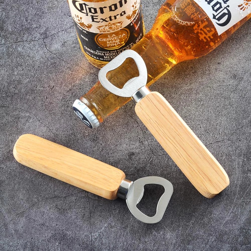 Kitchen  Wine Beer Soda Glass Cap Bottle Opener ,Bartender Wooden Rubber Bottle Opener Handheld Corkscrew