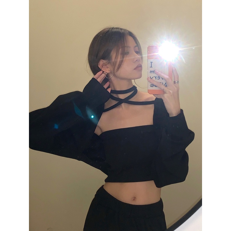 Set áo quây kèm áo len dài tay khoác ngoài croptop phong cách sexy quyến rũ