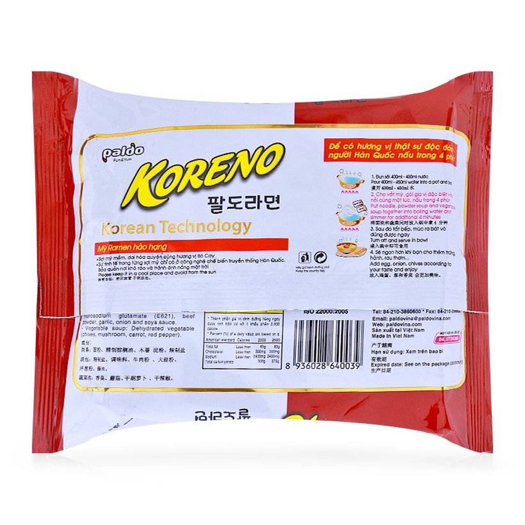 Mì Vị Bò Cay Paldo Koreno Gói 100g | BigBuy360 - bigbuy360.vn