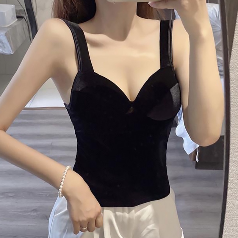 Áo croptop ECMLN hai dây vải satin phong cách vintage gợi cảm cho nữ