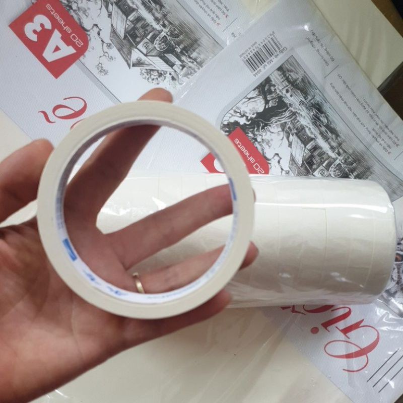 Băng dính giấy 1.5cm, băng keo dán chặn màu, băng dính cố định giấy
