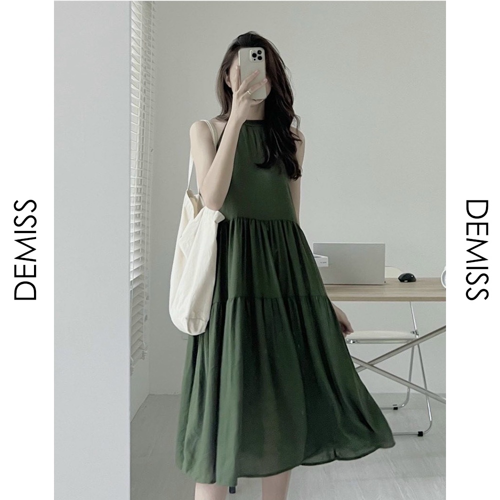 Đầm Maxi Xanh 💖DEMISS💖 Váy Maxi Xanh Suông Cổ Yếm Năng Động Xinh Xỉu - V-XANH-32
