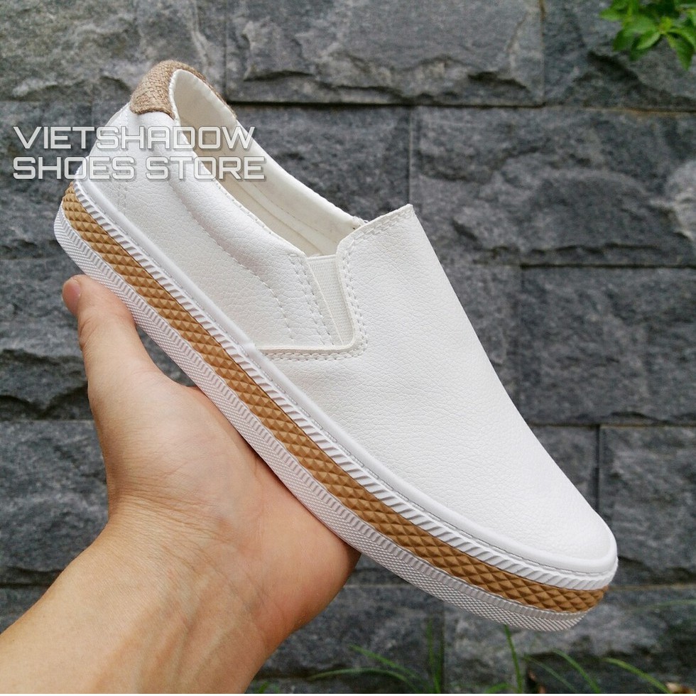 Slip on da nữ - Giày lười da nữ - chất liệu da PU 2 màu đen và trắng - Mã SP 6075