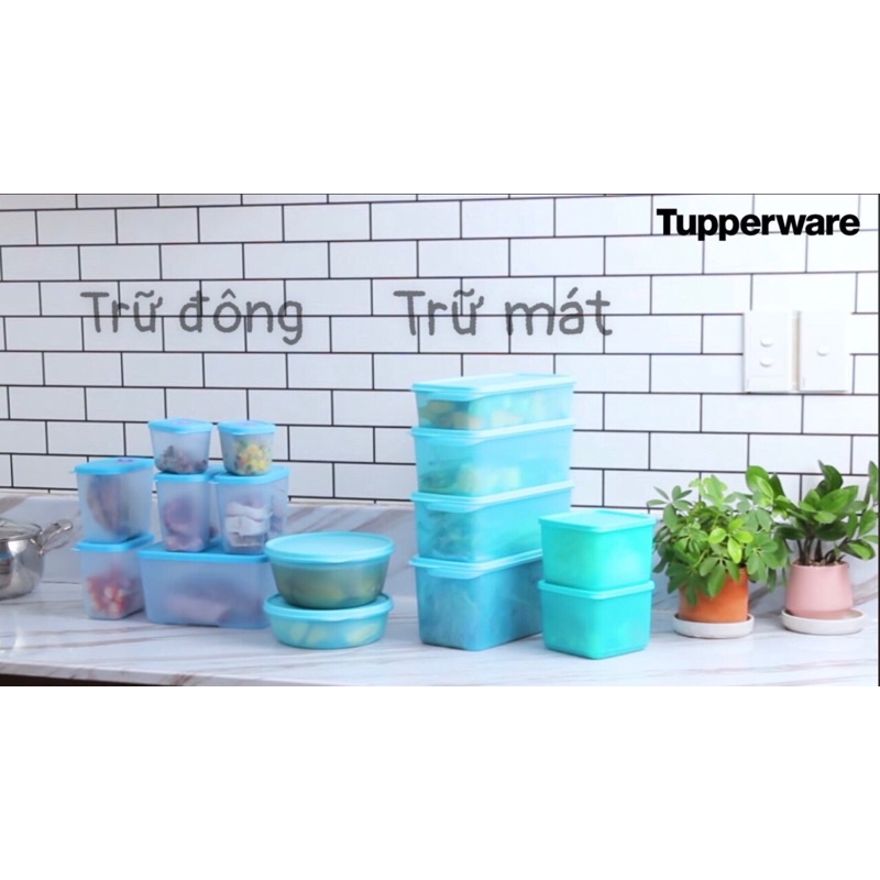 Tupperware -(vì dịch Công ty ko sxuất được hộp, có túi vải Tupperware) BỘ HỘP TRỮ MÁT &amp; TRỮ ĐÔNG BLUE OCEAN SET 15 HỘP