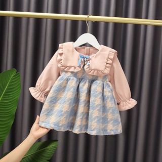 Váy dạ kẻ xanh cho bé gái