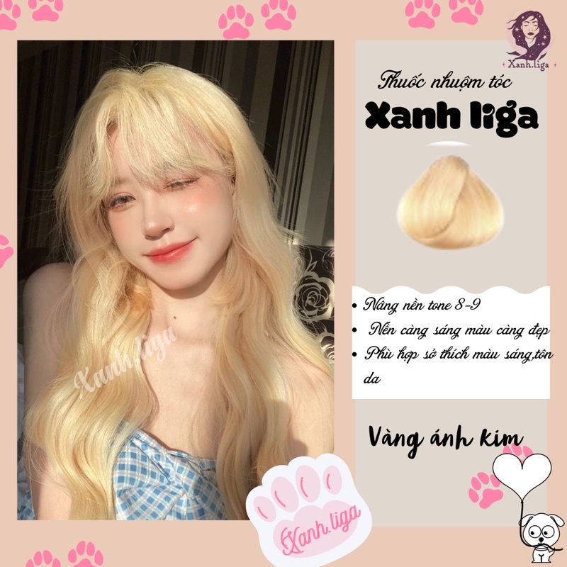 Thuốc nhuộm tóc vàng ánh kim + tặng oxy trợ dưỡng - Ngọc Khuê Shop - Xanh Liga