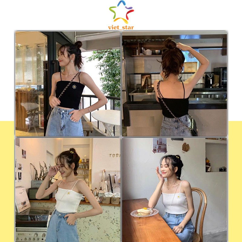 Áo 2 dây nữ ôm HOA NGỰC áo hai dây croptop chất thun gân mềm mịn - VIETSTAR