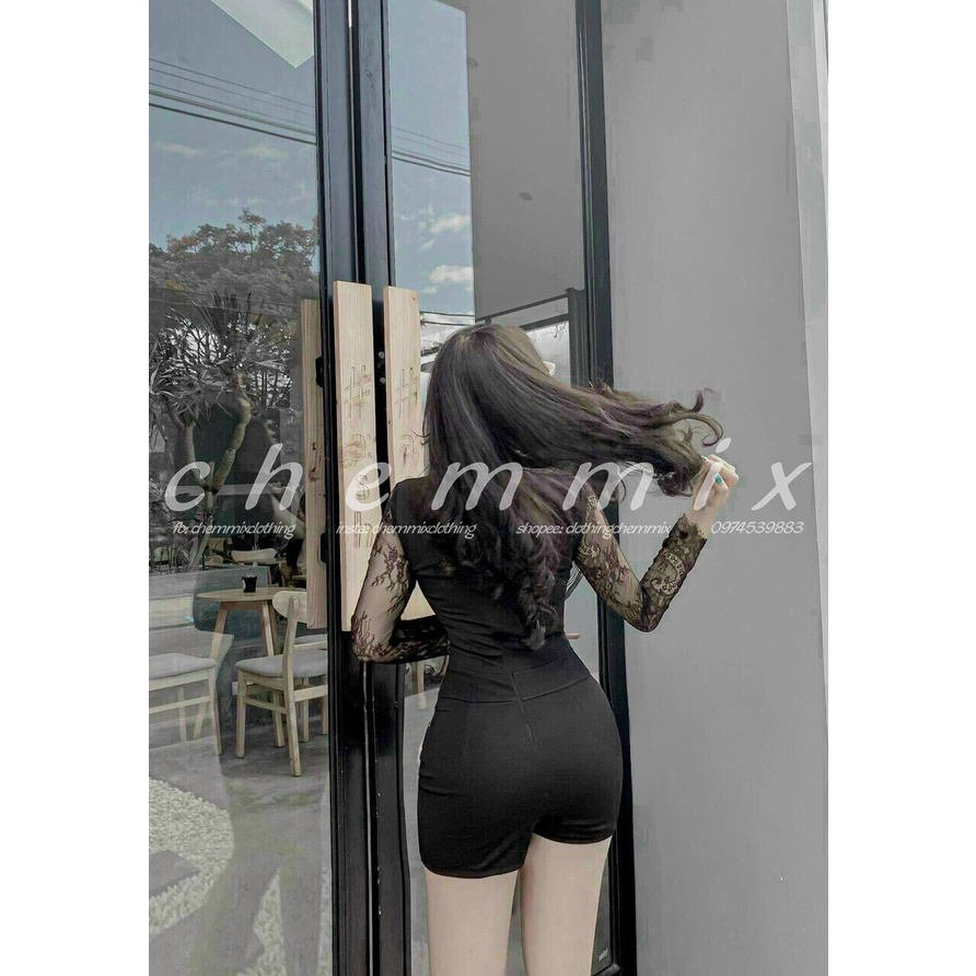 Jumpsuit Nữ Body Ren Tay Dài Vải UMI ChemMix - Jump Nữ Phối Ren Tay Dài Ôm Body, Đồ Bay Nữ Siêu Xinh