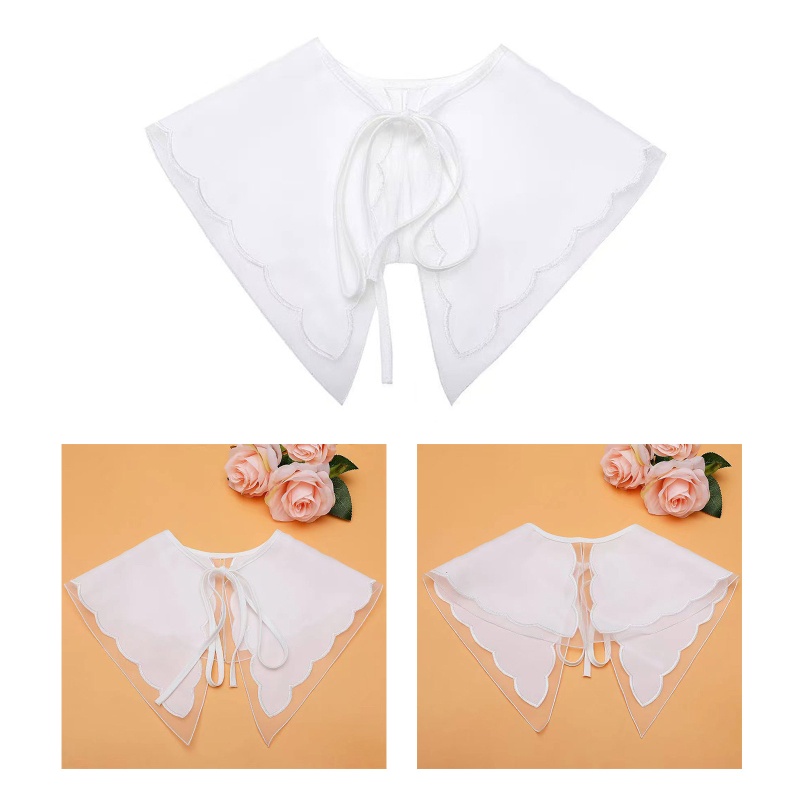 Khăn Choàng Cổ Bằng Vải Organza Trắng Thêu Họa Tiết Thắt Nơ Có Thể Tháo Rời Thanh Lịch Cho Nữ